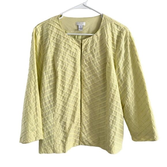 Chico’s Pintuck Pleat Textured Light Jacket Top Hook Closure Pale Green Sz 2 L - Picture 1 of 6